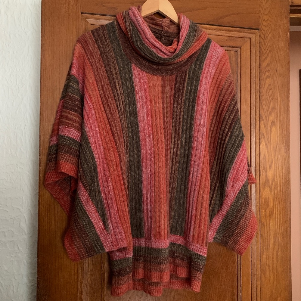 Telluride Clothing Co Striped Multicolor Cowl Neck Poncho Sweater S/M